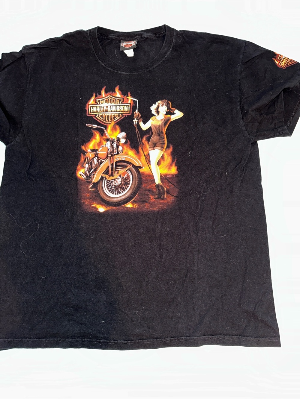 Vintage Harley-Davidson Kids Black Graphic Tee with Motorcycle Flame Print